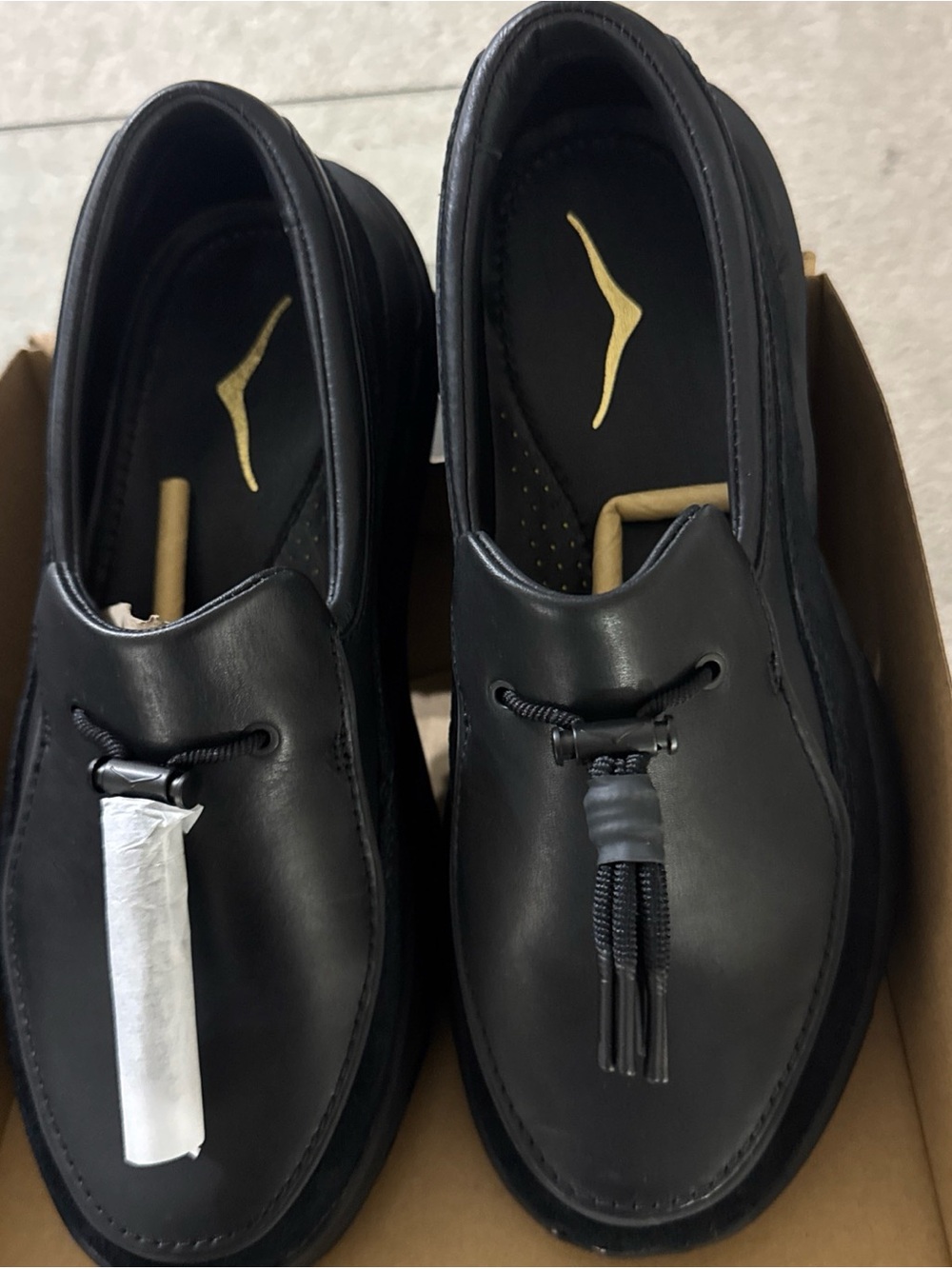 Hoka Black Leather Tassel Slip-On Loafers Size Men 8
